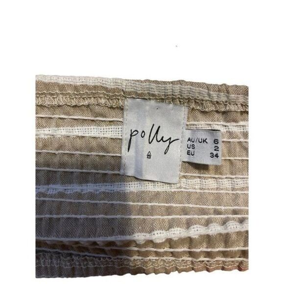 Polly 100% Cotton Tan & White Stripes Bandeau / Crop Top -Size 2 - Picture 8 of 16